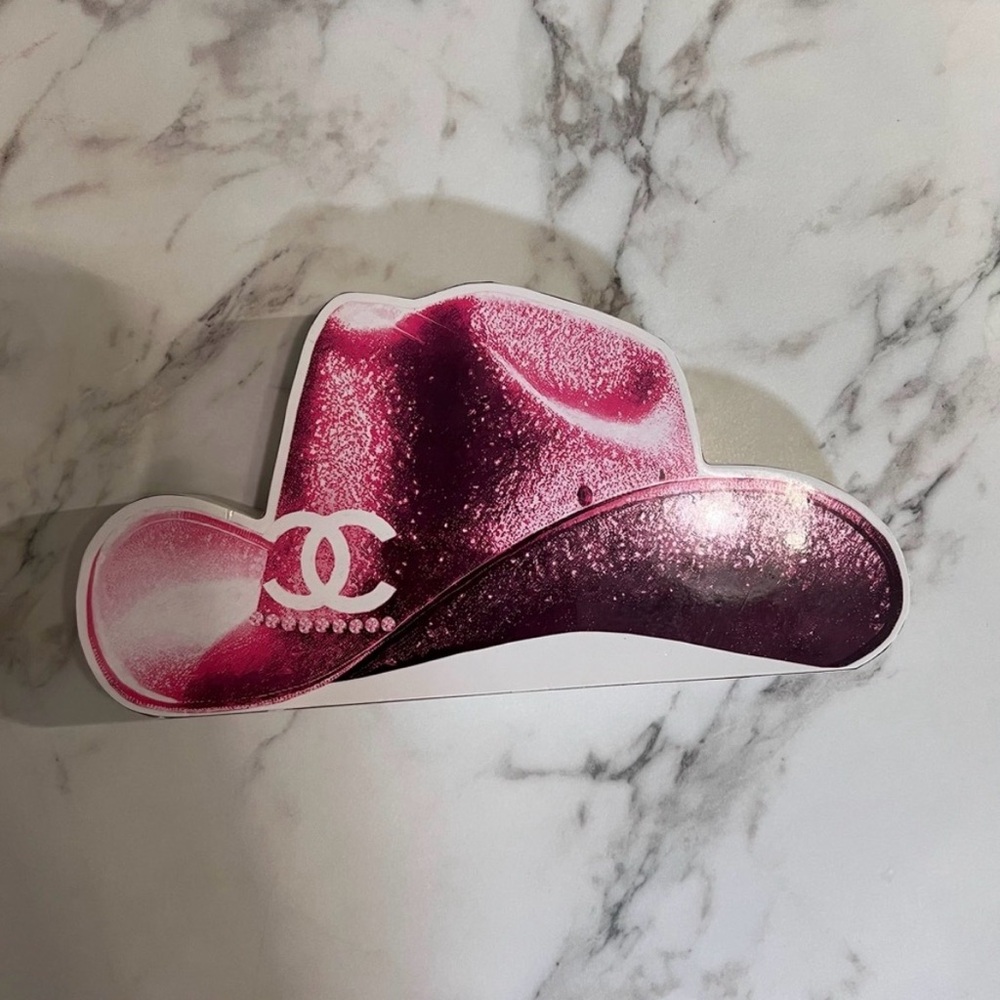 Chanel Pink Glitter Cowboy Hat Shelf Decor
